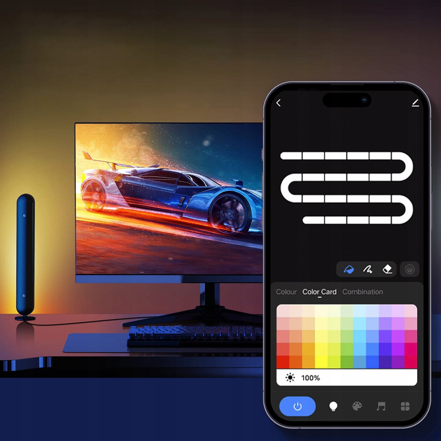 2 vnt. RGB LED stalinių lempučių rinkinys, TUYA programėlė, skirta monitoriui, televizoriui, USB