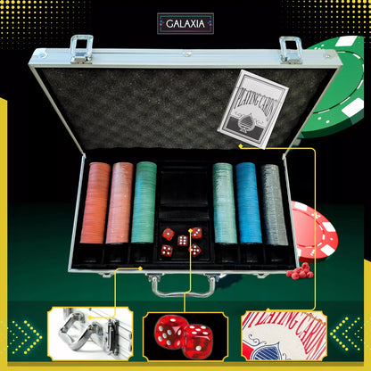 Pokerio rinkinys su 500 žetonų, kortomis ir lagaminu