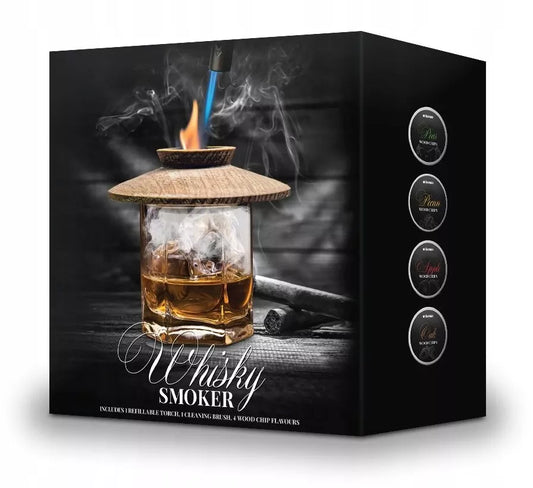 RŪKYMO RINKINYS WHISKY SMOKER + MEDIENOS DROŽLĖS - DOVANA VAIKINUI, VYrui