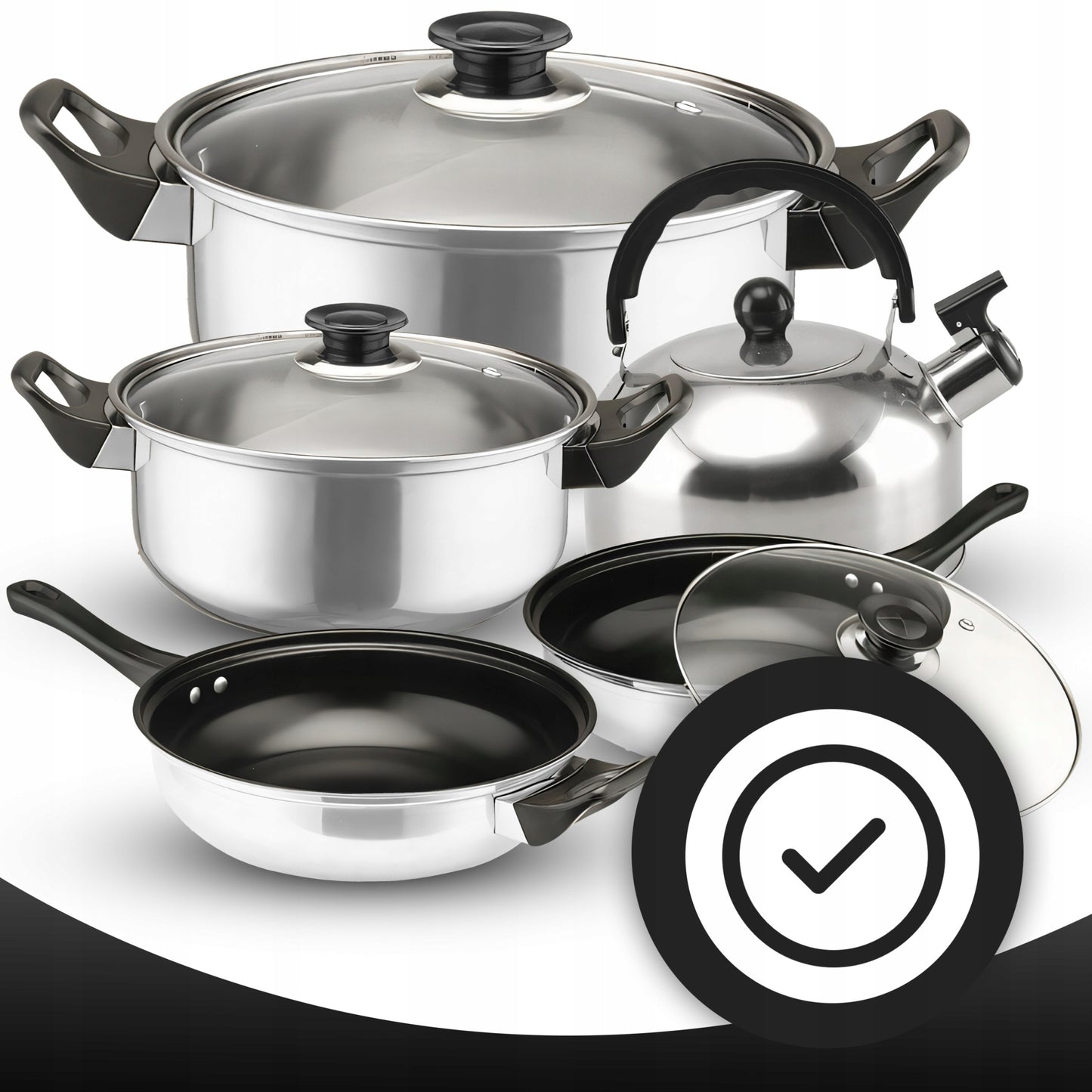 Puodų rinkinys, 11 vnt. Virtuvės reikmenys, indukcija, dujos, keptuvė, virdulys