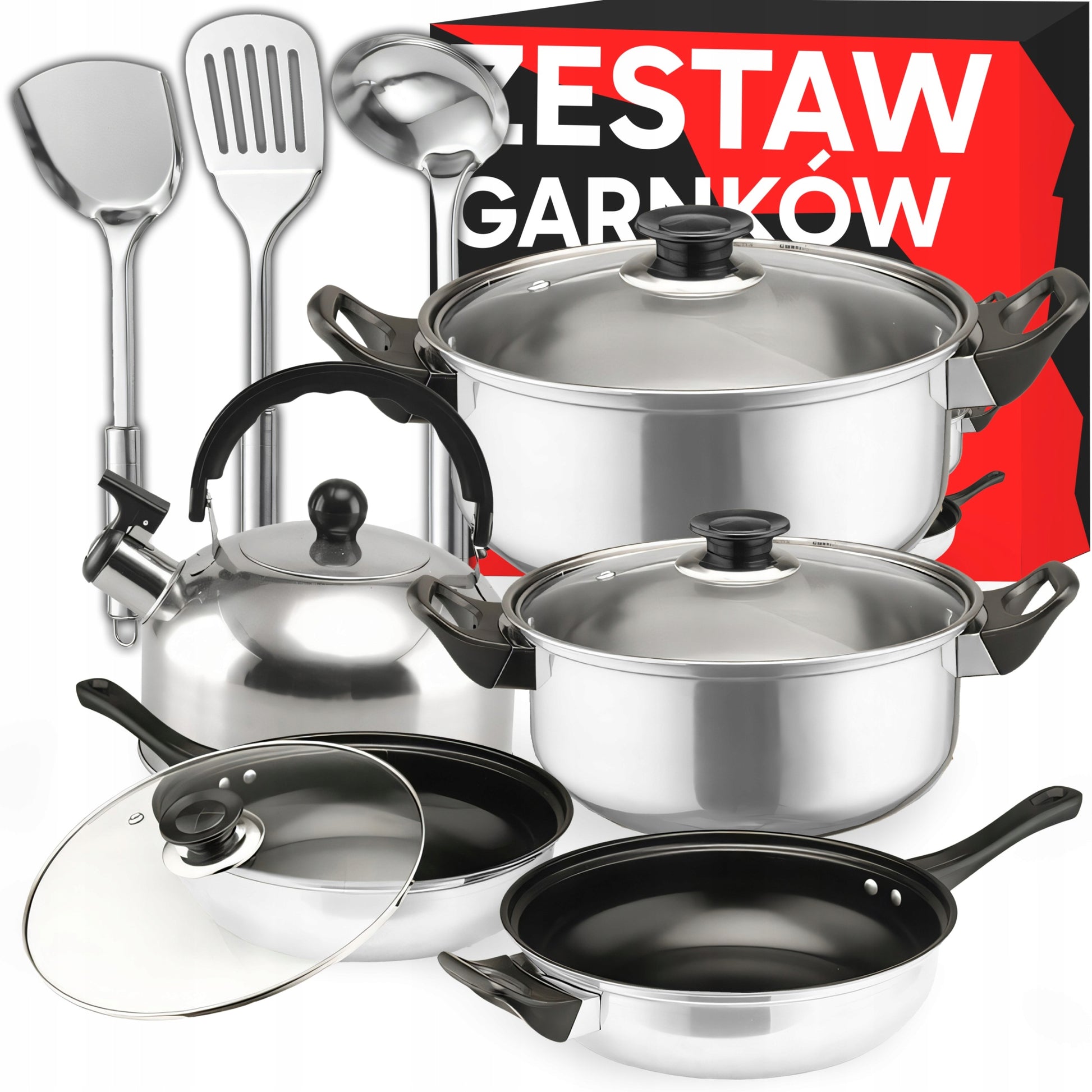 Puodų rinkinys, 11 vnt. Virtuvės reikmenys, indukcija, dujos, keptuvė, virdulys