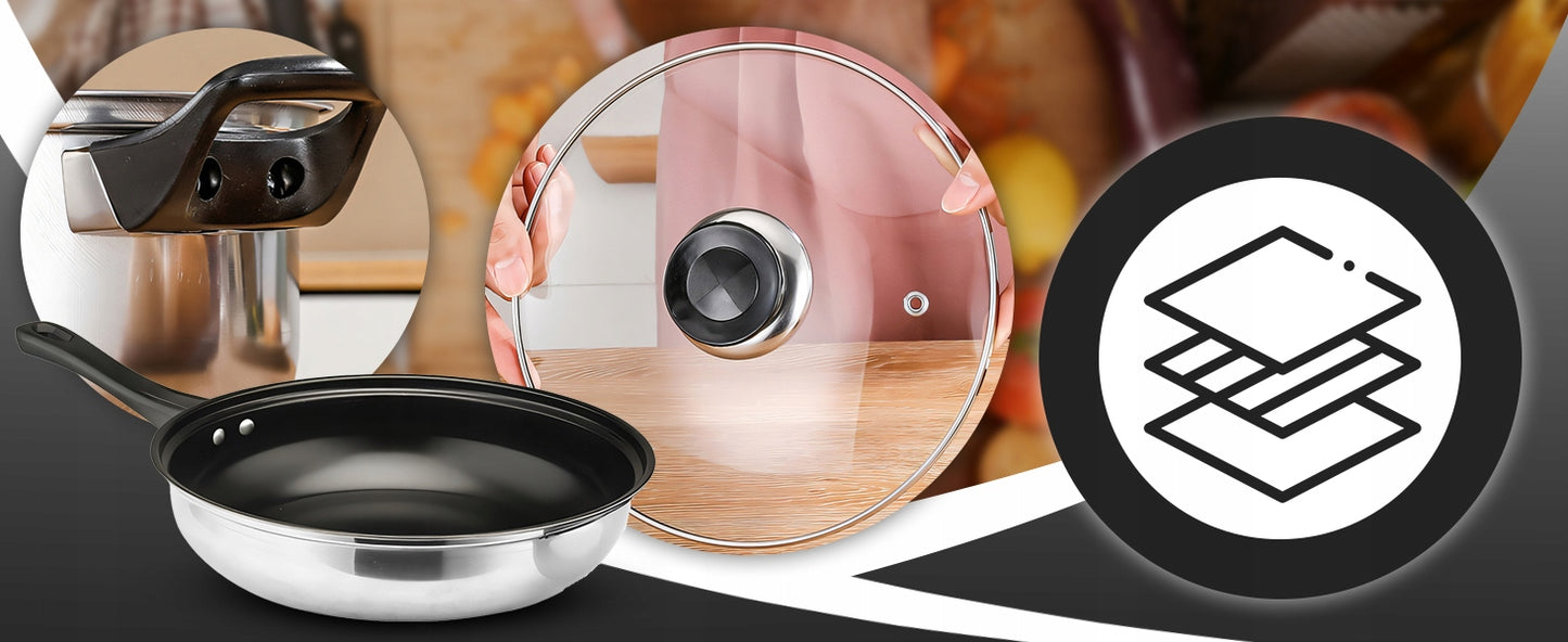 11 ELEMENTŲ VIRTUVĖS INDŲ IR PRIEDŲ RINKINYS DUJINGAI/INDUKCINEI VIRYKLĖI KETILAS KEPTUVĖ