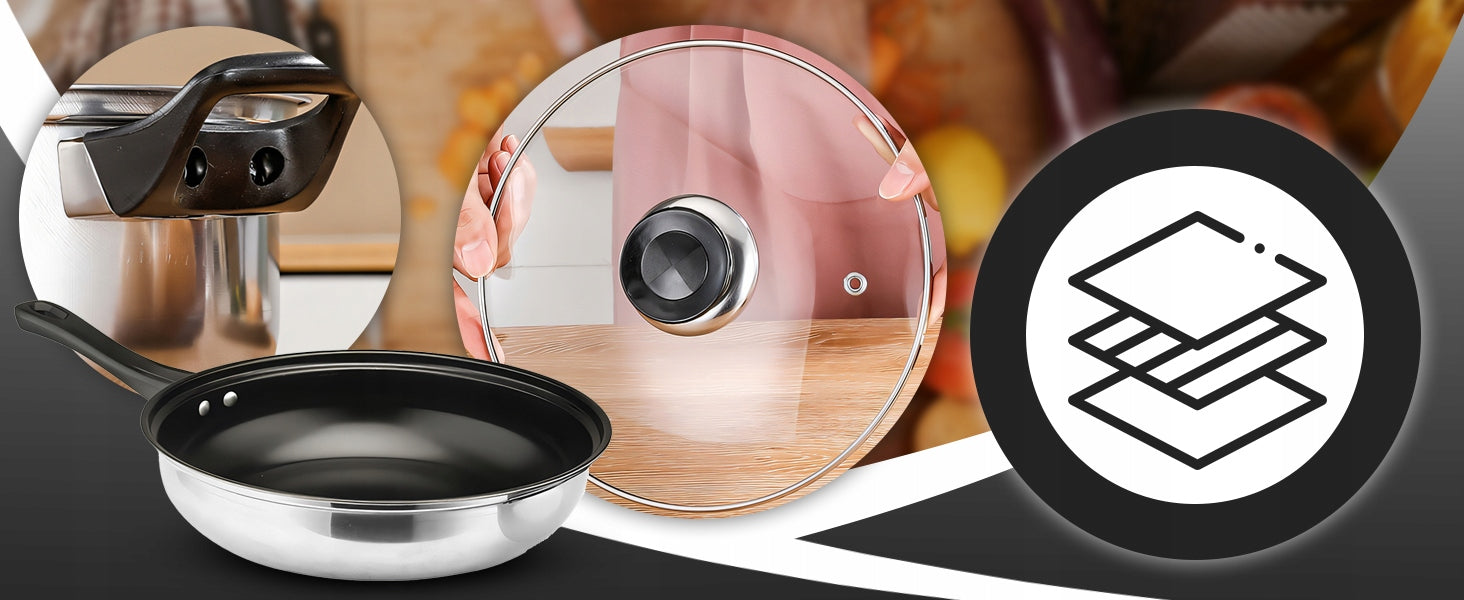 11 ELEMENTŲ VIRTUVĖS INDŲ IR PRIEDŲ RINKINYS DUJINGAI/INDUKCINEI VIRYKLĖI KETILAS KEPTUVĖ