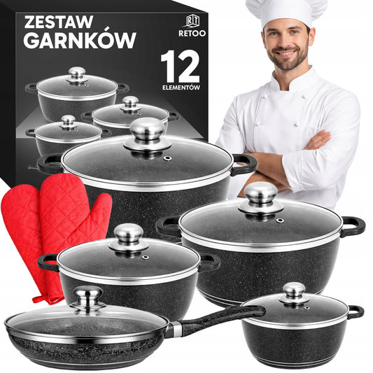 MARMURO PADENGIMO PUODŲ RINKINYS DUJINĖMS IR INDUKCINĖMS VIRYKLĖMS, 12 ELEMENTŲ, SU KELIAIS