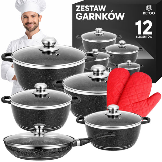 MARMURO PADENGIMO PUODŲ RINKINYS DUJINĖMS IR INDUKCINĖMS VIRYKLĖMS, 12 ELEMENTŲ, SU KELIAIS