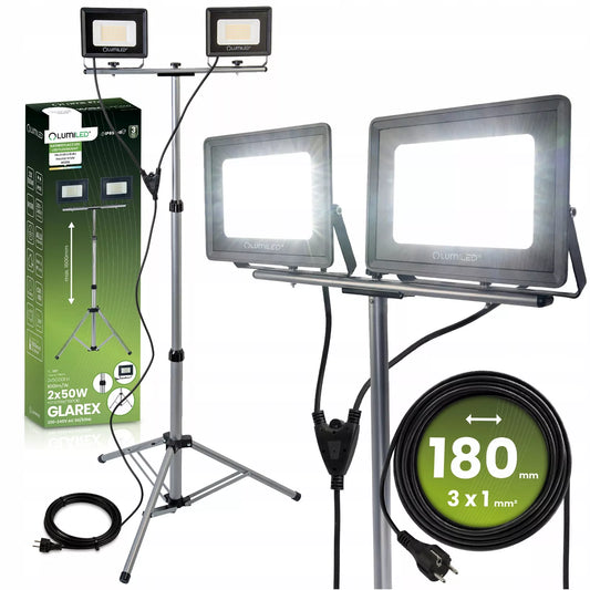 ZESTAW HALOGEN naświetlacz LAMPA LED STATYW 2x50W Roboczy BUDOWLANY MOCNY