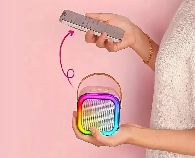 Belaidis nešiojamas karaoke rinkinys, 2x mikrofonas + Bluetooth RGB garsiakalbis