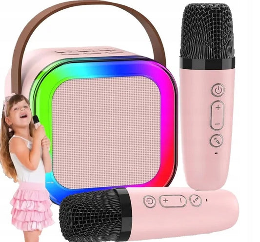Belaidis nešiojamas karaoke rinkinys, 2x mikrofonas + Bluetooth RGB garsiakalbis