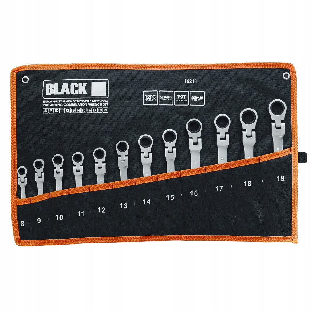 RAKTINĖS IR KANOPINĖS RAKTŲ RINKINYS 8-19mm 12 vnt. KREPŠYS BLACK