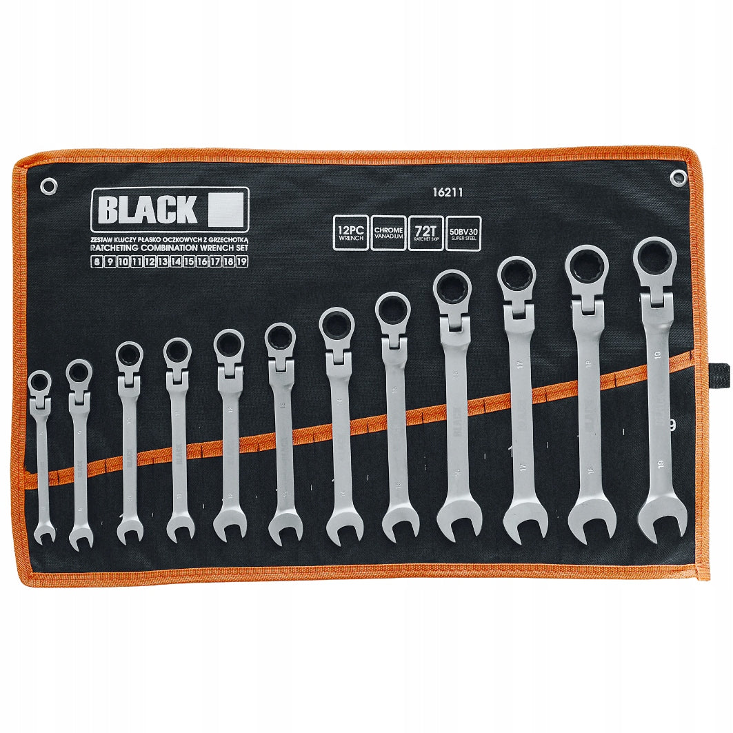 RAKTINĖS IR KANOPINĖS RAKTŲ RINKINYS 8-19mm 12 vnt. KREPŠYS BLACK