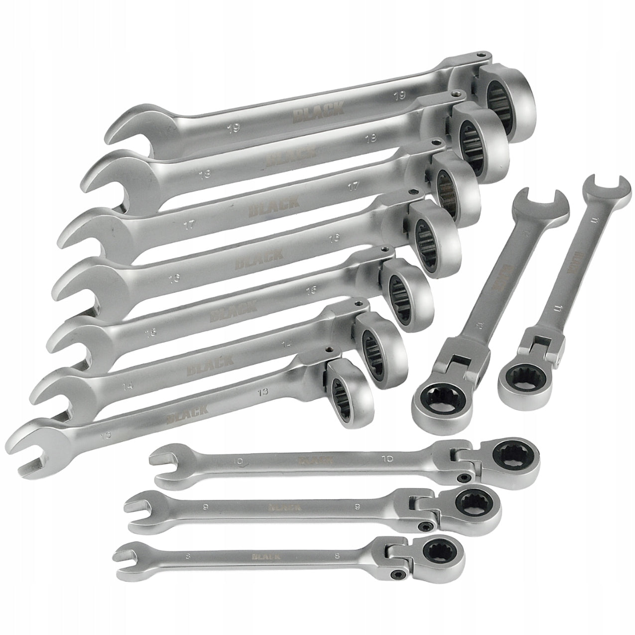 RAKTINĖS IR KANOPINĖS RAKTŲ RINKINYS 8-19mm 12 vnt. KREPŠYS BLACK