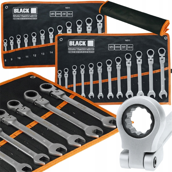 RAKTINĖS IR KANOPINĖS RAKTŲ RINKINYS 8-19mm 12 vnt. KREPŠYS BLACK