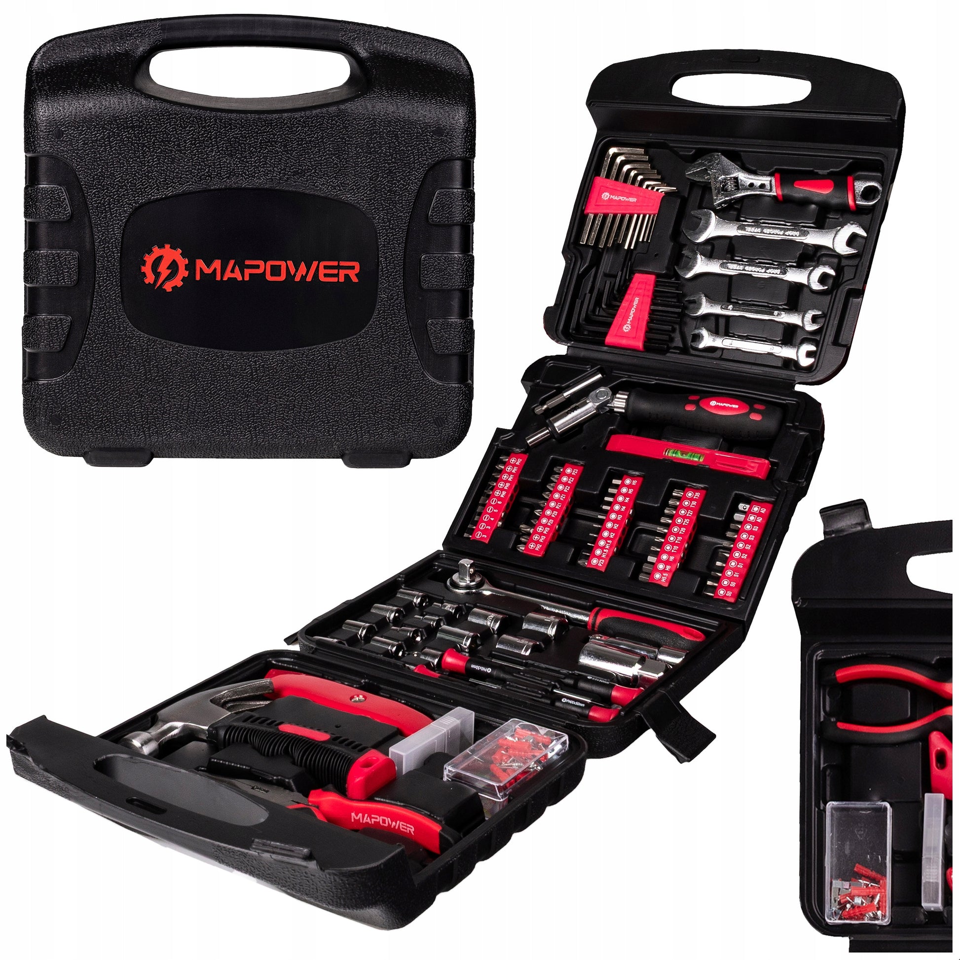 ĮRANKIŲ RINKINYS RAKTAI ĮRANKIŲ DĖŽUTĖ CRV GALVUTĖS ANGALAI 165 ELE MAPOWER