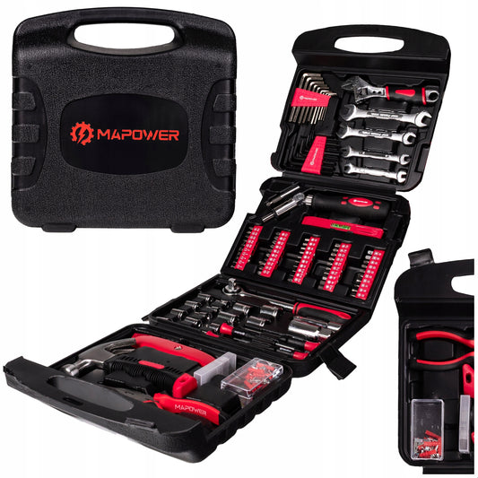 ĮRANKIŲ RINKINYS RAKTAI ĮRANKIŲ DĖŽUTĖ CRV GALVUTĖS ANGALAI 165 ELE MAPOWER