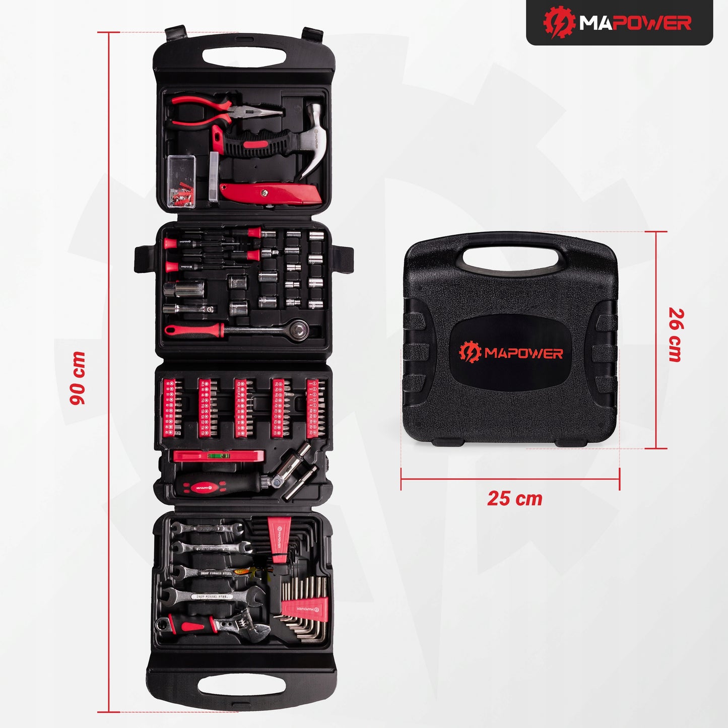 ĮRANKIŲ RINKINYS RAKTAI ĮRANKIŲ DĖŽUTĖ CRV GALVUTĖS ANGALAI 165 ELE MAPOWER