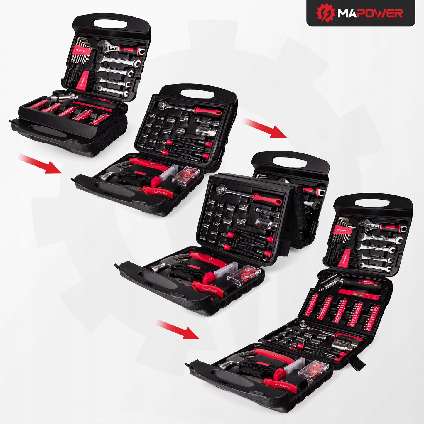 ĮRANKIŲ RINKINYS RAKTAI ĮRANKIŲ DĖŽUTĖ CRV GALVUTĖS ANGALAI 165 ELE MAPOWER