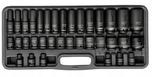 Smūginių lizdų rinkinys 8-32, 1/2" smūginiai lizdai, 35 elementai, dėklas