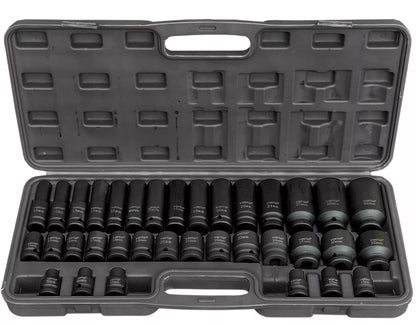 Smūginių lizdų rinkinys 8-32, 1/2" smūginiai lizdai, 35 elementai, dėklas