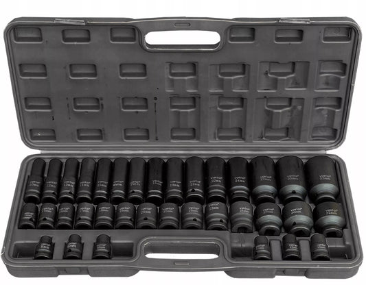 Smūginių lizdų rinkinys 8-32, 1/2" smūginiai lizdai, 35 elementai, dėklas