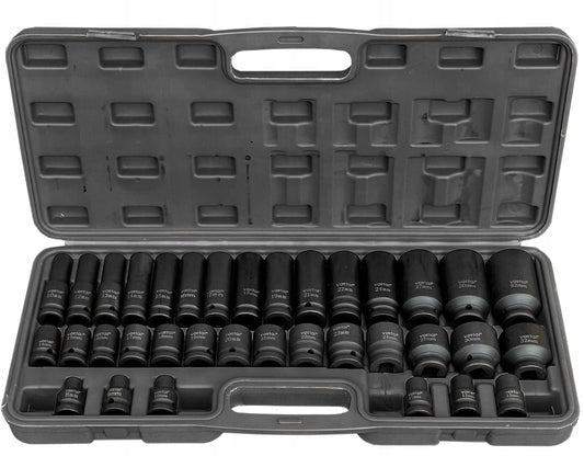 Smūginių lizdų rinkinys 8-32, 1/2" smūginiai lizdai, 35 elementai, dėklas