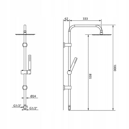 Dušo komplektas, dušo kolonėlė be maišytuvo, skirta dušo kabinai, lietaus dušas 20