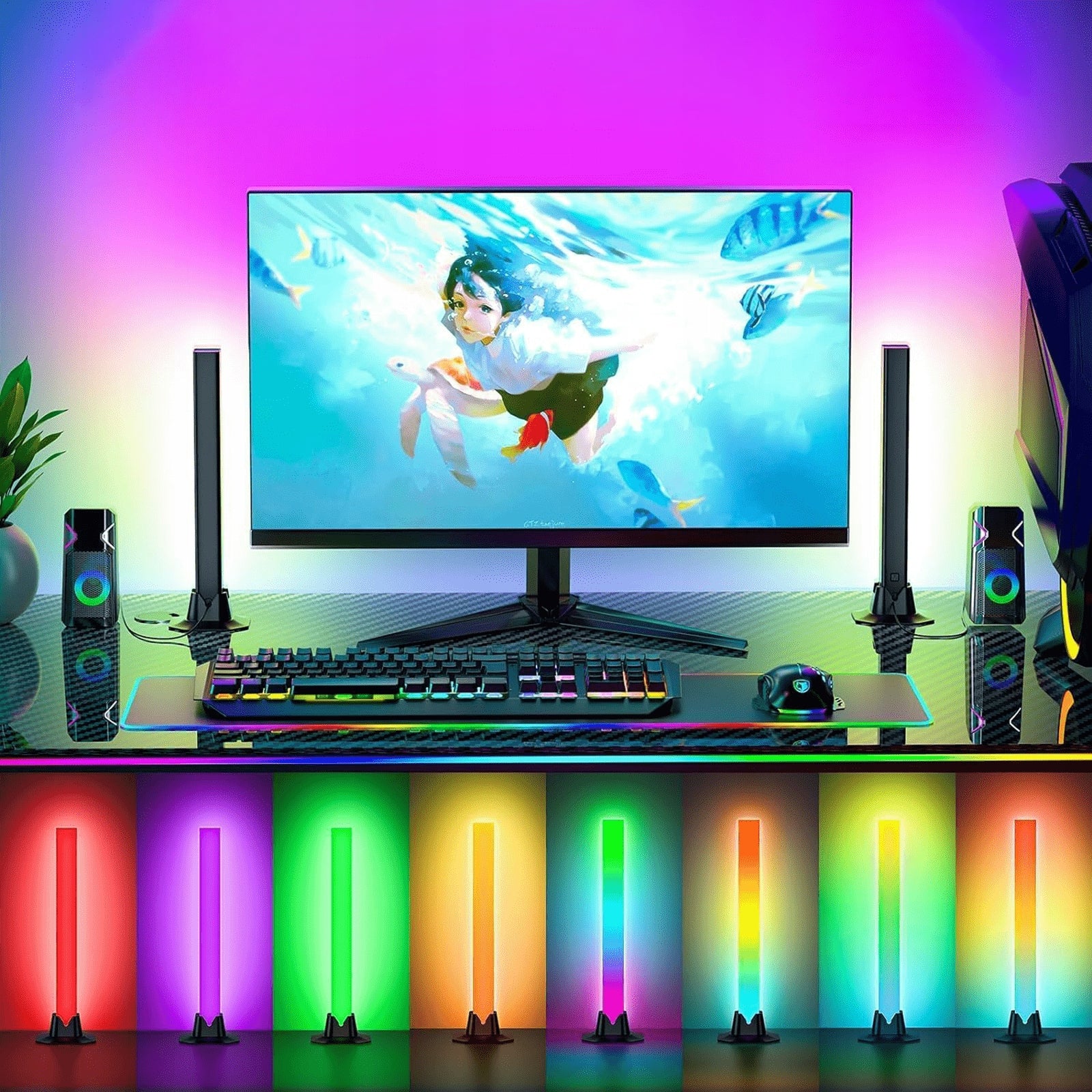 LED STULPŲ RINKINYS DAUGIASPALVIS BAR RINKINYS 2 x LED LEMPA RGB ŠVIESOS JUOSTA