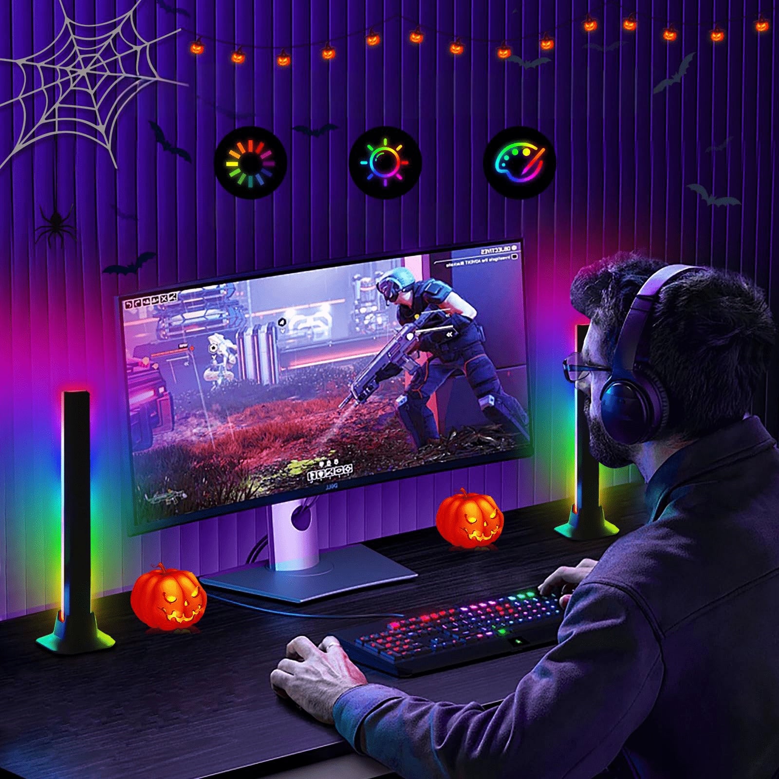 LED STULPŲ RINKINYS DAUGIASPALVIS BAR RINKINYS 2 x LED LEMPA RGB ŠVIESOS JUOSTA