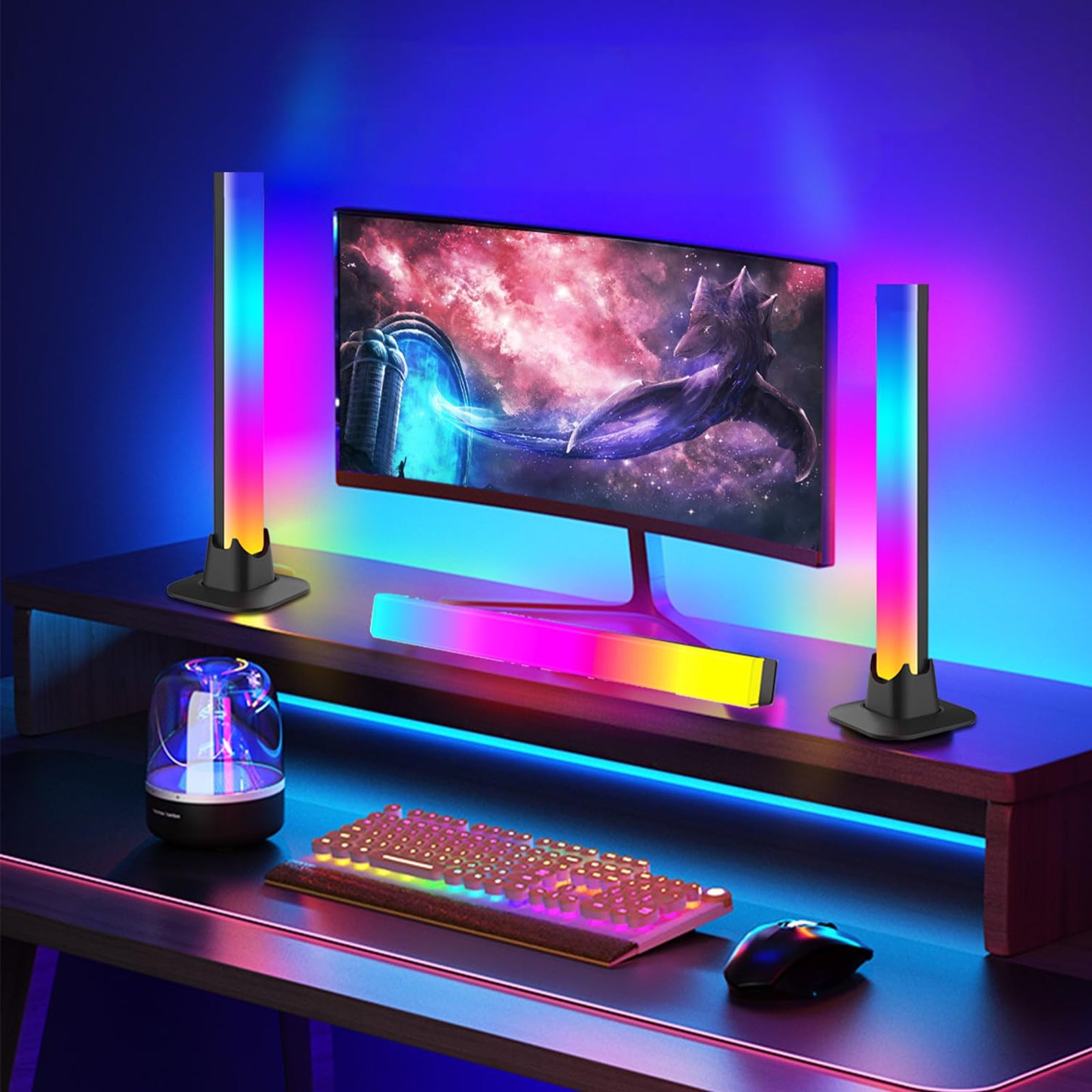 LED STULPŲ RINKINYS DAUGIASPALVIS BAR RINKINYS 2 x LED LEMPA RGB ŠVIESOS JUOSTA