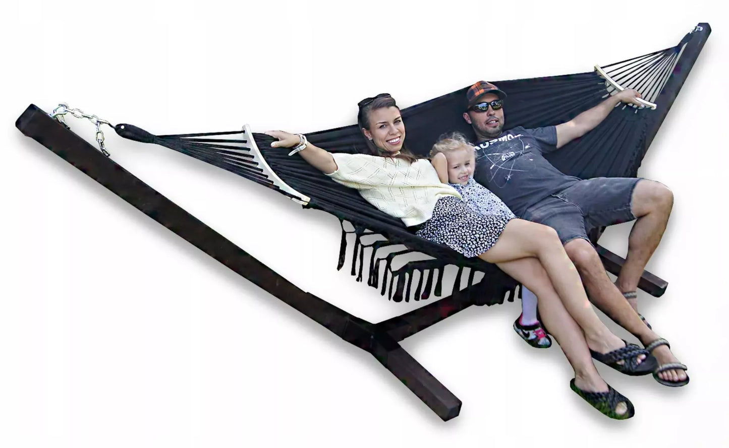 Dvivietis hamako rinkinys su stovu BOHO JUODAS nešiojamas komplektas COMFORT ZONE 200KG