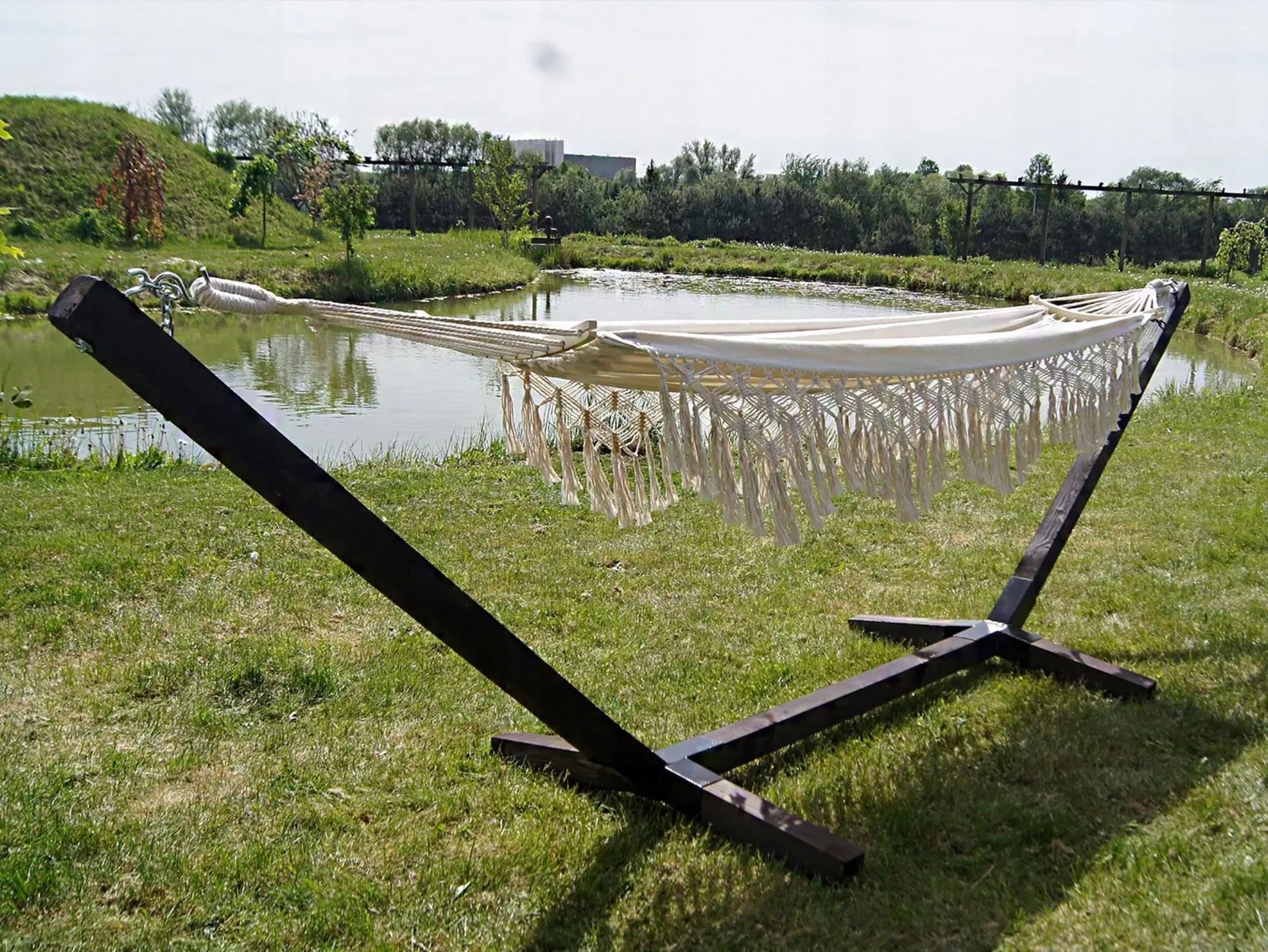 Rinkinys: stovas + 2 vietų hamakas BOHO ECRU, nešiojamas COMFORT ZONE, 200 kg