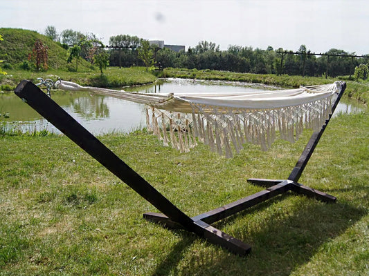 Rinkinys: stovas + 2 vietų hamakas BOHO ECRU, nešiojamas COMFORT ZONE, 200 kg