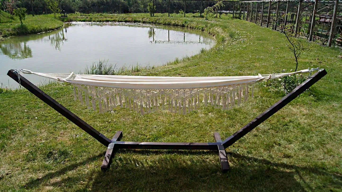 Rinkinys: stovas + 2 vietų hamakas BOHO ECRU, nešiojamas COMFORT ZONE, 200 kg