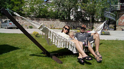 Rinkinys: stovas + 2 vietų hamakas BOHO ECRU, nešiojamas COMFORT ZONE, 200 kg