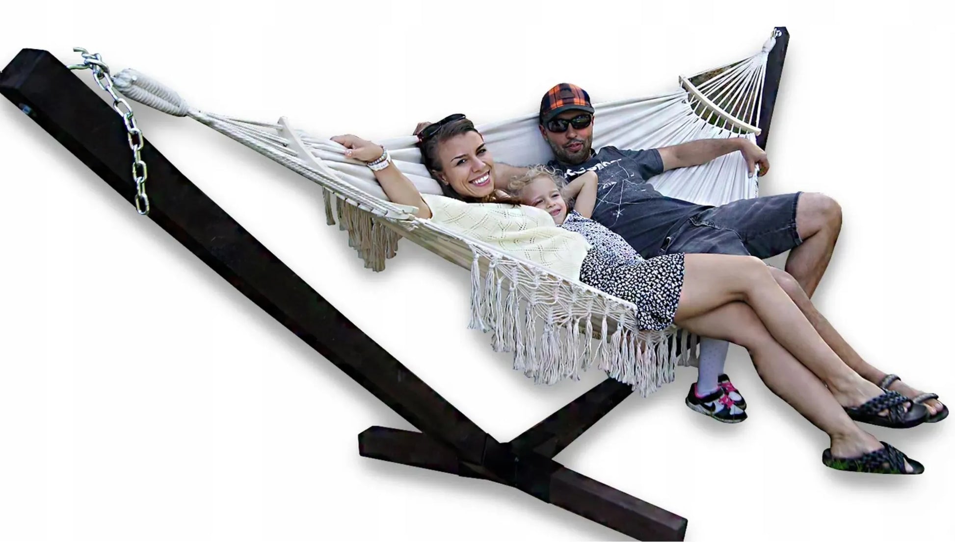Rinkinys: stovas + 2 vietų hamakas BOHO ECRU, nešiojamas COMFORT ZONE, 200 kg