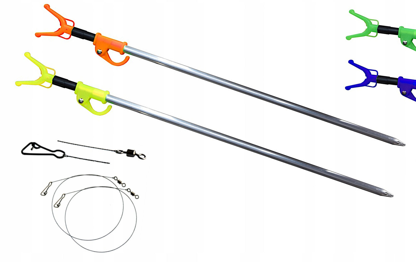 Žvejybos rinkinys 2x meškerė 2x ritė krepšys tinklas stovai jaukas priedai