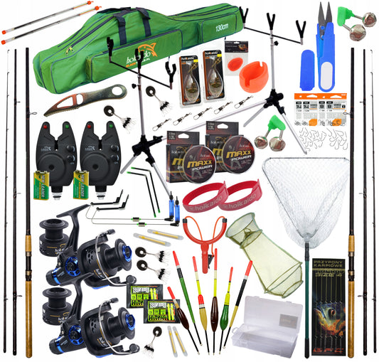 Karpių žvejybos rinkinys meškerės ritės stovas