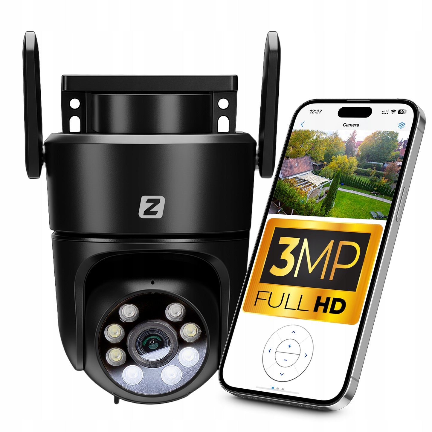 Lauko sukiojama IP WiFi kamera, 3MPx, 4x zoom, su programėle, su judesio aptikimu, juoda