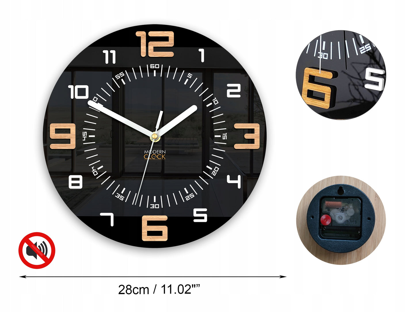 Alaska sieninis laikrodis juodas - 3D skaitomas - modernus - TYLUS