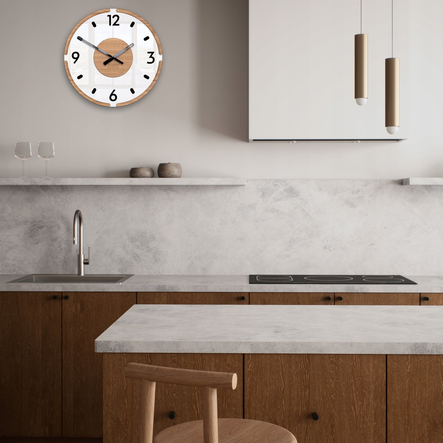 Sieninis laikrodis DUBAI 30 cm – tylus mechanizmas, „premium scandi 3D“ dizainas