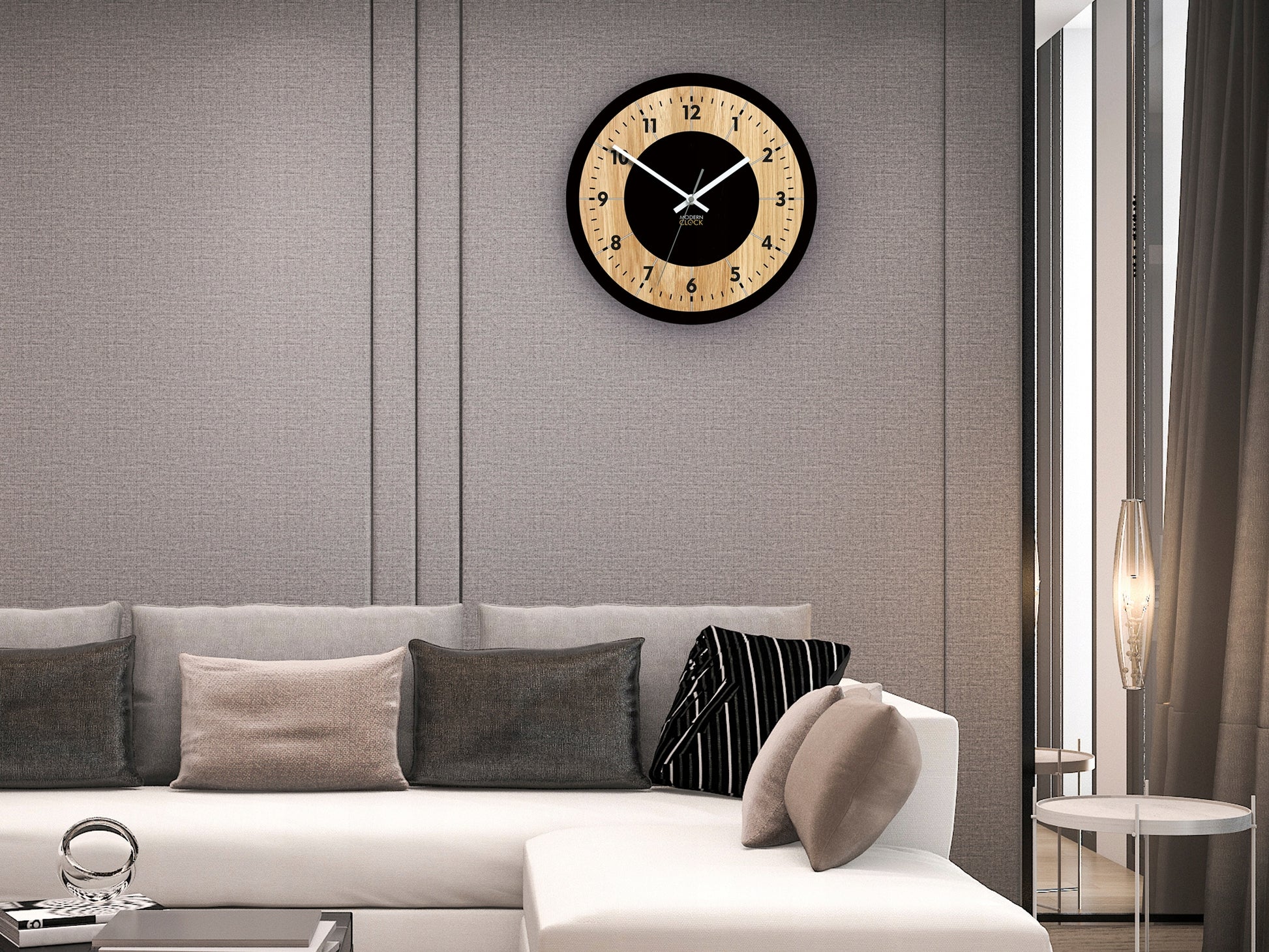 Sieninis laikrodis Medieninis ąžuolinis TOKIO – aiškus dizainas – svetainei