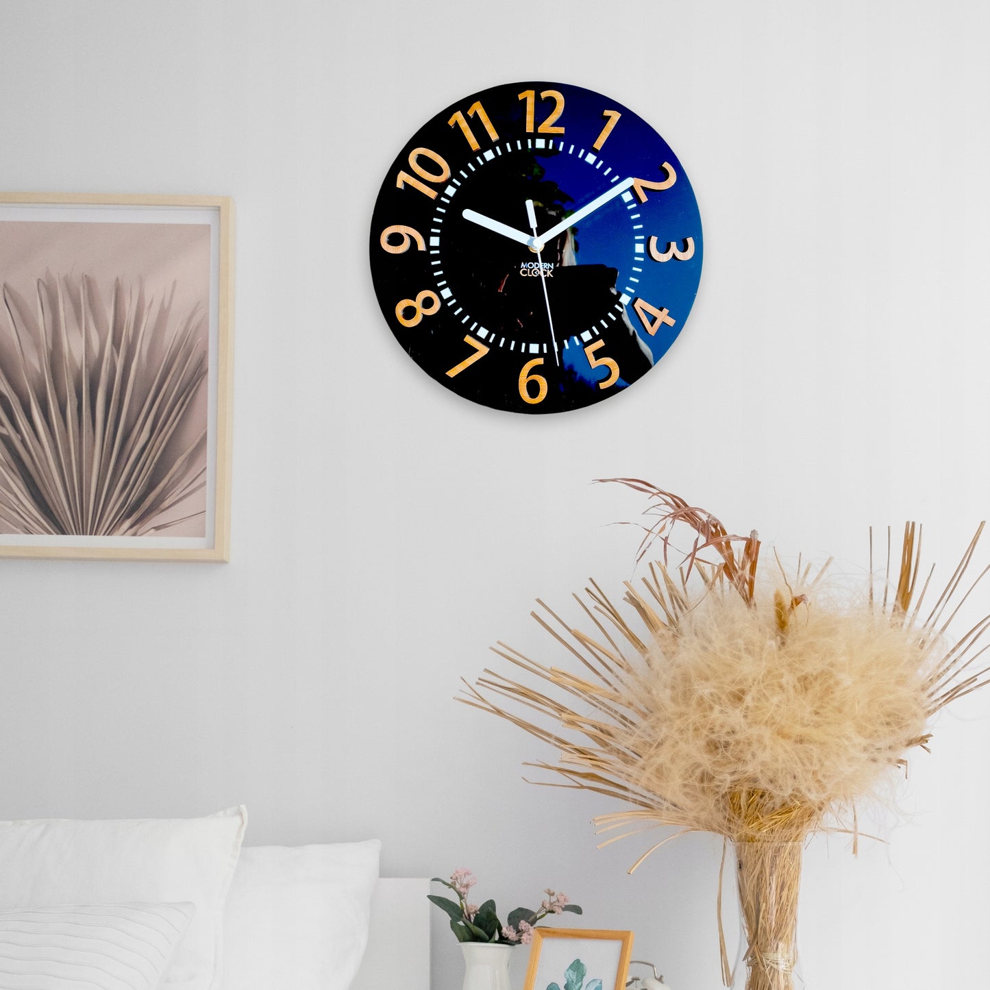 Sieninis laikrodis EROS 3D, tylus, lengvai skaitomas, bambukinis, 28 CM