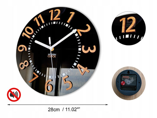 Sieninis laikrodis EROS 3D, tylus, lengvai skaitomas, bambukinis, 28 CM