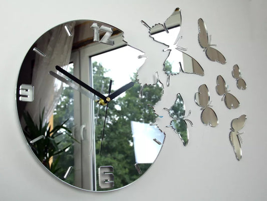 ModernClock sieninis laikrodis - Drugeliai Veidrodis DIY