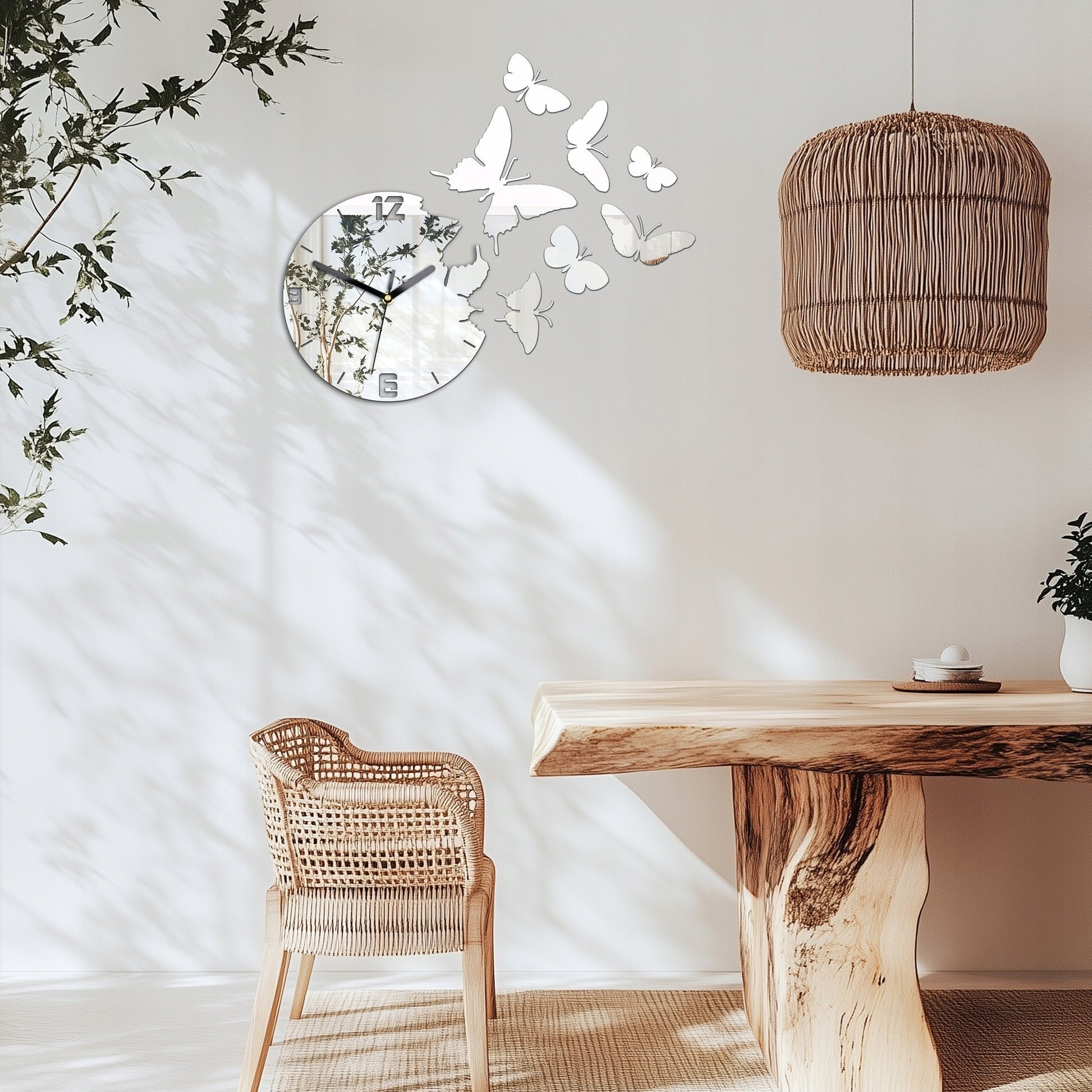 ModernClock sieninis laikrodis - Drugeliai Veidrodis DIY