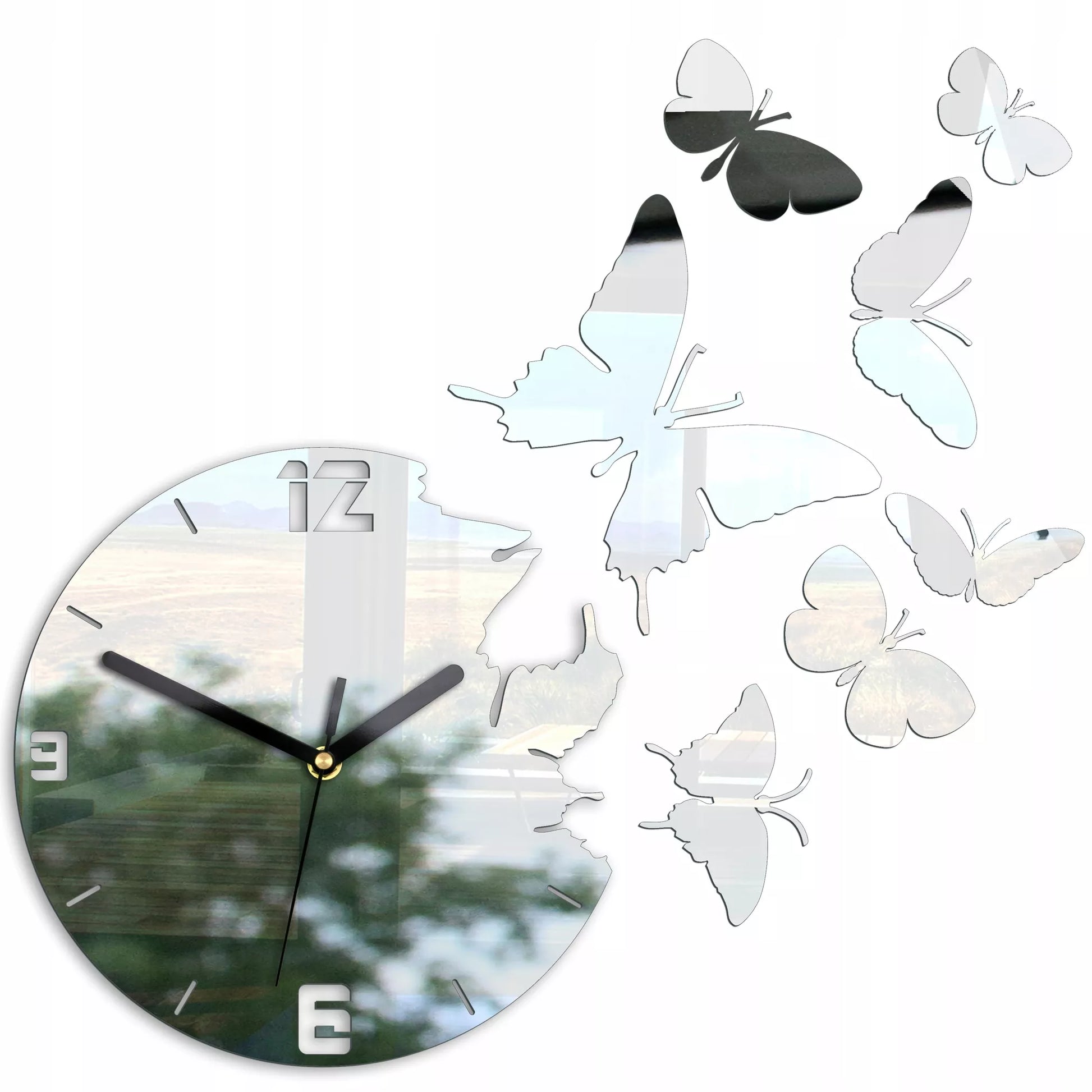 ModernClock sieninis laikrodis - Drugeliai Veidrodis DIY