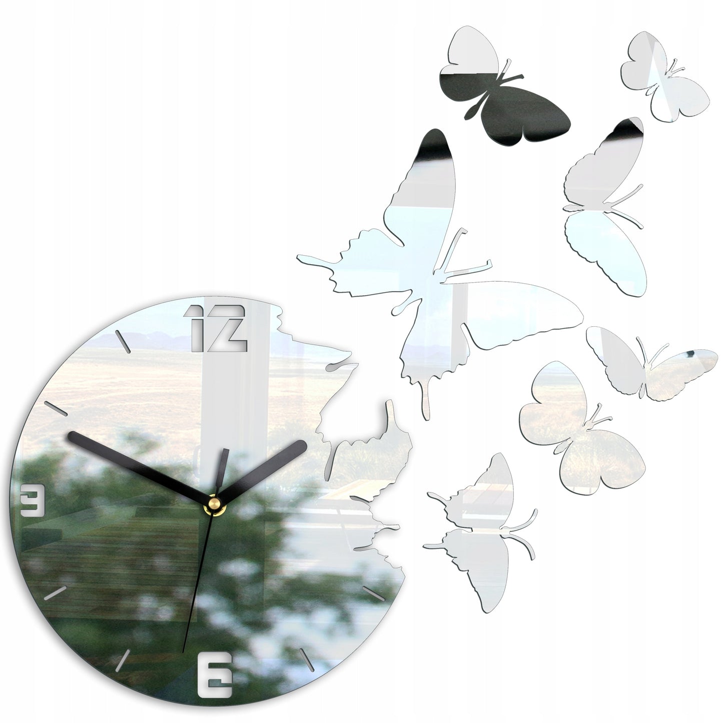 ModernClock sieninis laikrodis - Drugeliai Veidrodis DIY