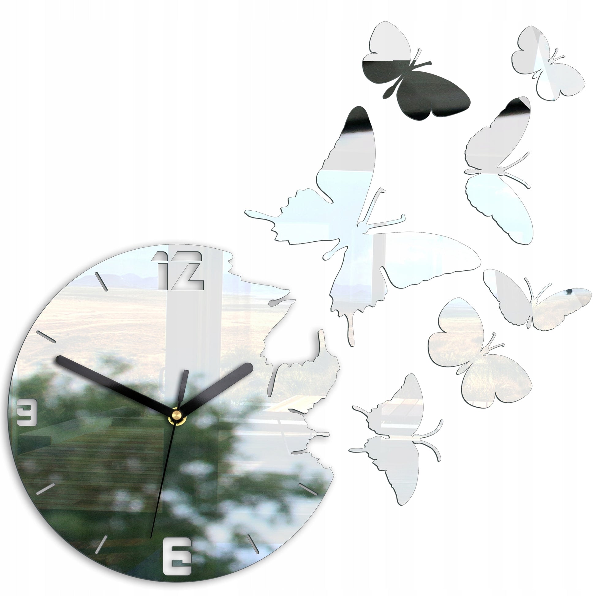 ModernClock sieninis laikrodis - Drugeliai Veidrodis DIY