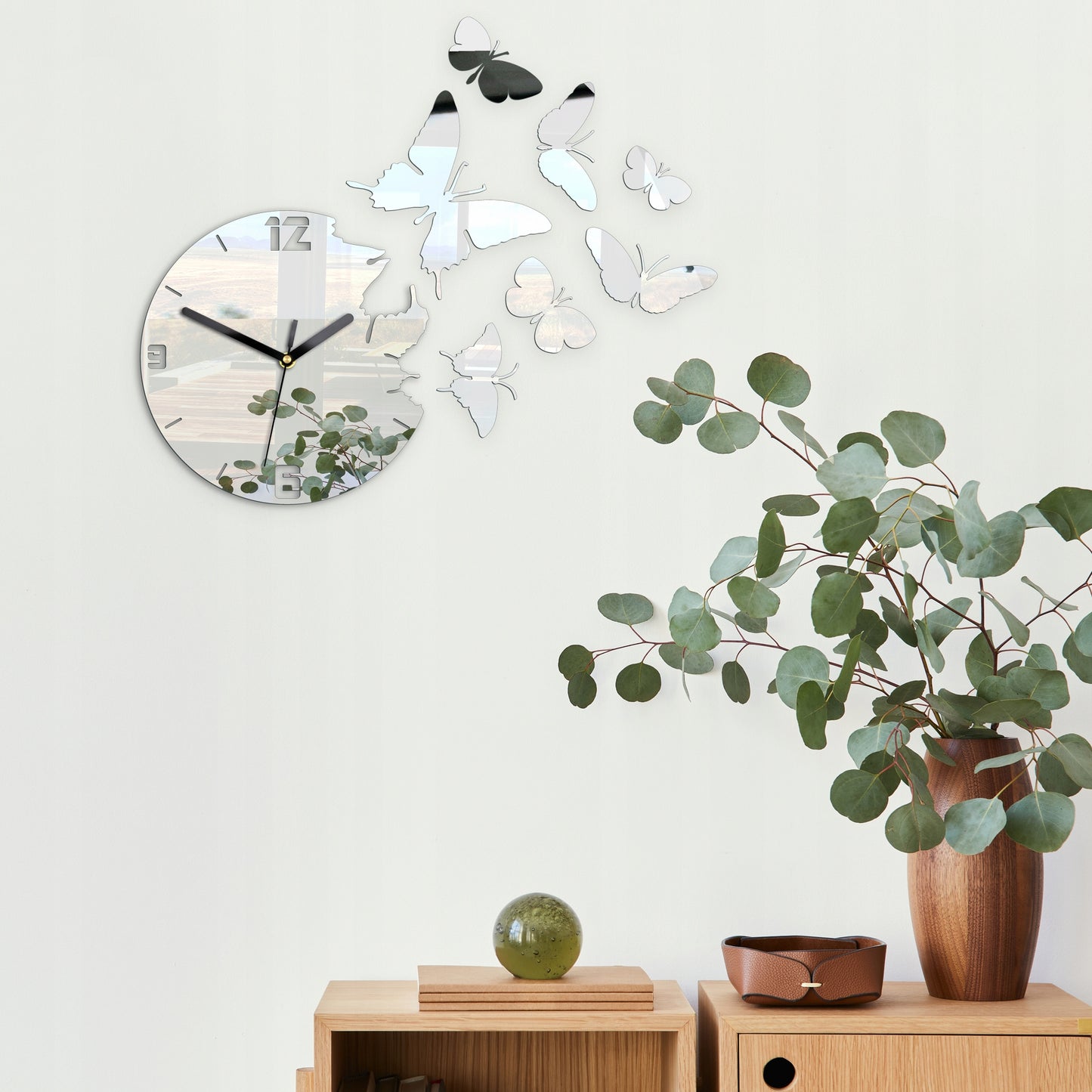 ModernClock sieninis laikrodis - Drugeliai Veidrodis DIY