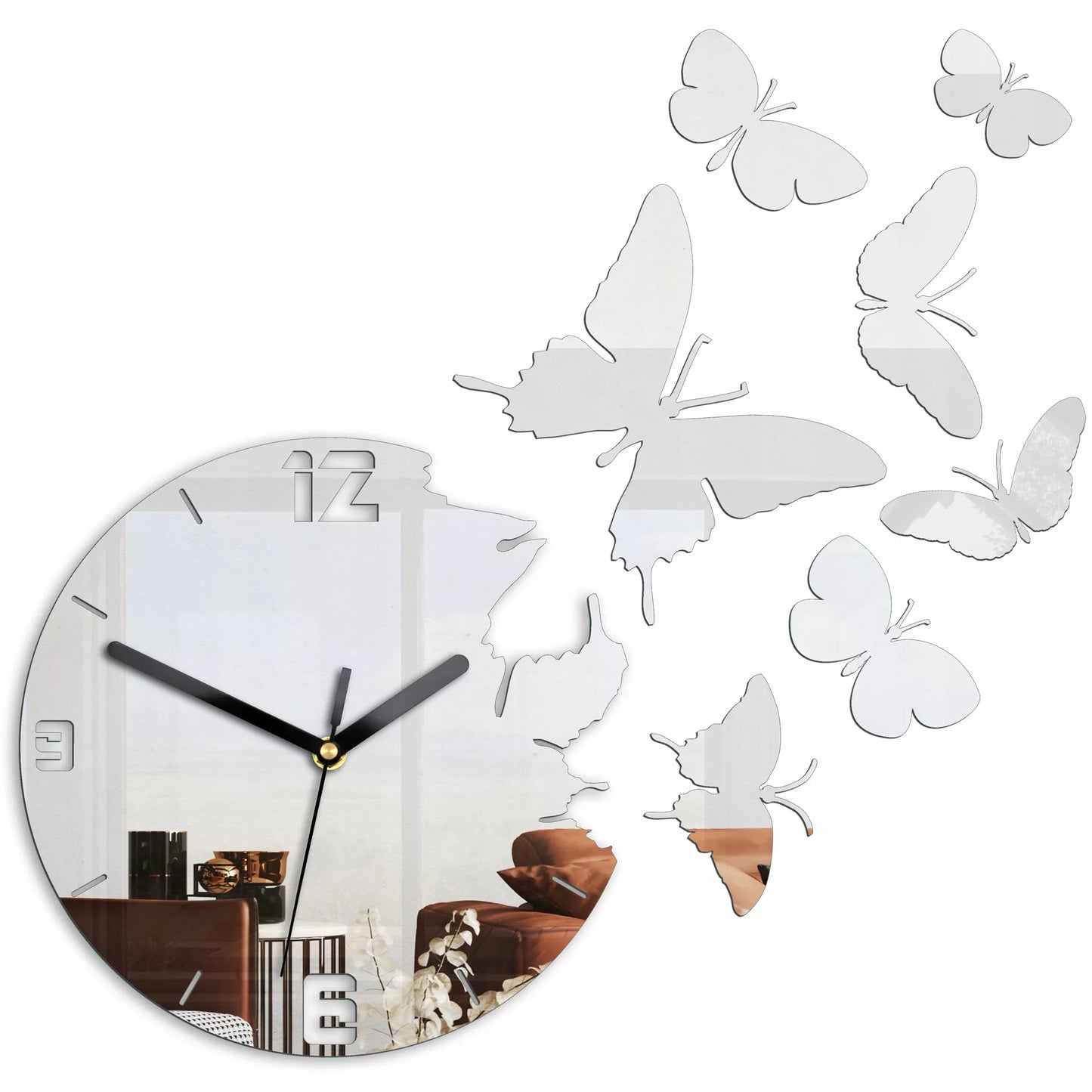 ModernClock sieninis laikrodis - Drugeliai Veidrodis DIY