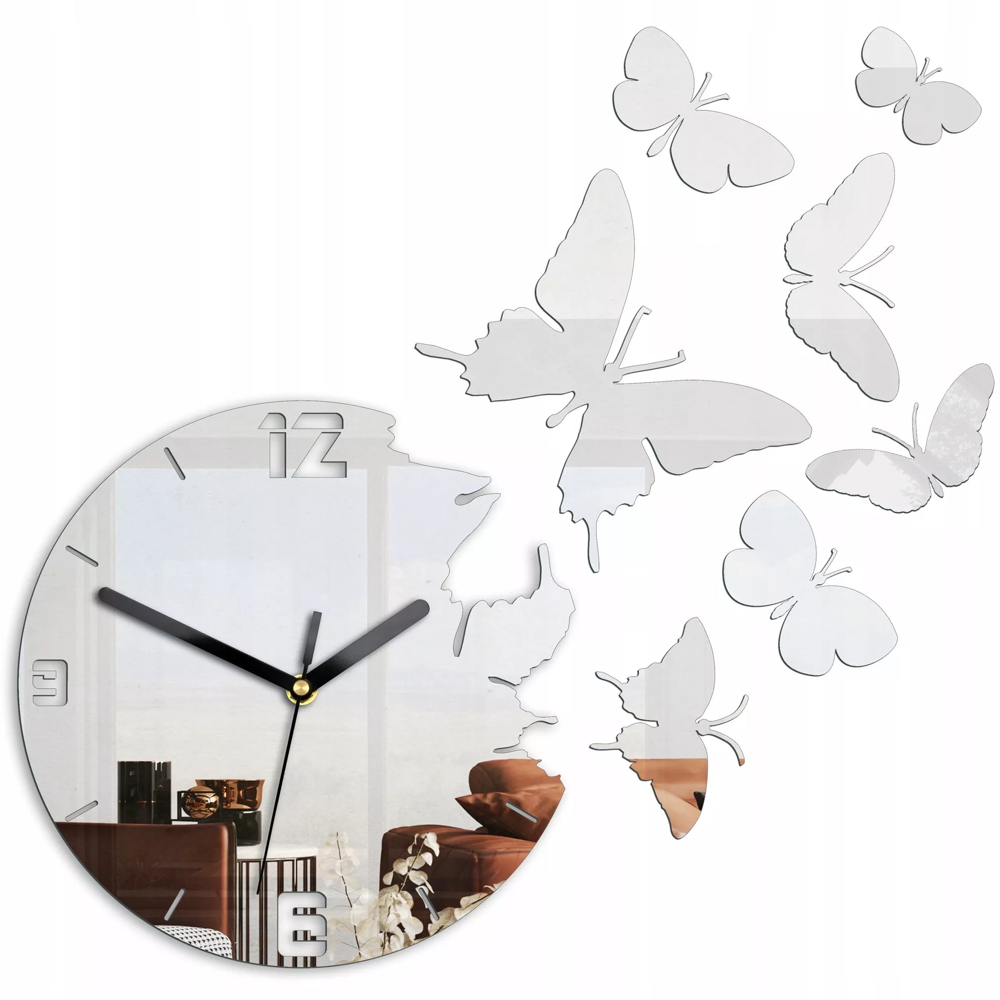 ModernClock sieninis laikrodis - Drugeliai Veidrodis DIY